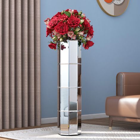 28in Modern Glam Mirrored Geometric Floor Vase - Tall Decorative Vase for Living Room, Entryway, Home Accent