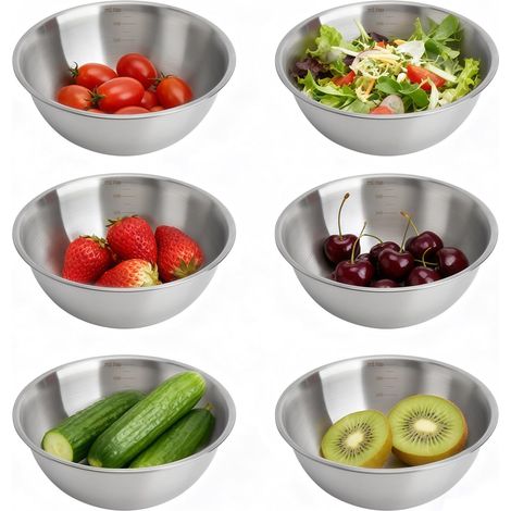 Lot de 6 Bols Mélangeurs en Acier Inoxydable : Ø 17 cm, Bols Empilables, Saladiers en Métal, Bols à Collation pour Servir, Cuisiner, Cuire au Four, Passent au Lave-Vaisselle, 700 ml (1/5)
