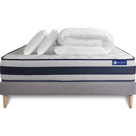 Ensemble matelas sommier Actimemo ergo 140 x 190 cm 2 oreillers et couette Mémoire de forme - Couleur : Gris (1/5)