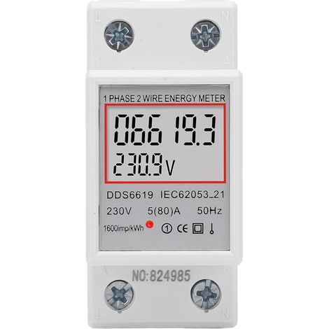 Compteur d'électricité numérique LCD monophasé 2 broches pour rail DIN, 5 A, 230 V CA, sans rétroéclairage (1/5)