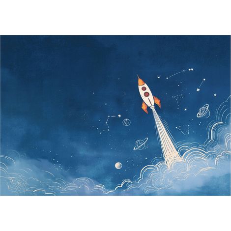 Fototapete Junge Kosmos Rakete – Großformat Wandtapete 150x105 cm – Für Kinderzimmer