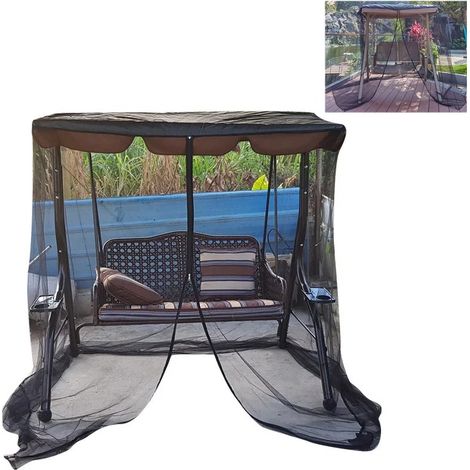 Moustiquaire pour balançoire de jardin, moustiquaire en maille polyester, avec fermeture éclair (205 x 125 x 200 cm). (1/5)