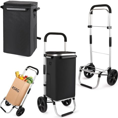 Chariot de courses pliable pour le shopping, chariot de transport, chariot de courses, panier à provisions avec couvercle (1/5)