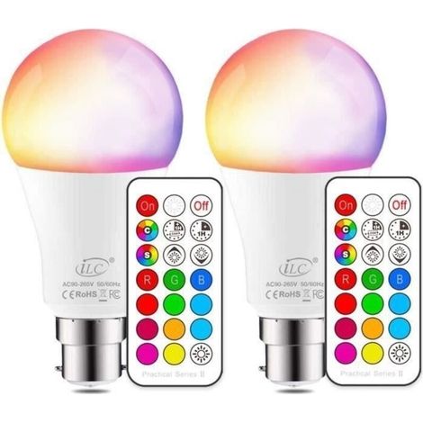 Ampoule Led Couleur Changement de couleur Ampoule 10W Baïonnette B22 RGBW Dimmable LED Ampoules,12 choix de couleur (Lot de 2) LBQ7 (1/4)