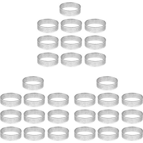 30 cercles à tartelettes, quiches et tourtes perforés sans soudure en acier inoxydable de 4,5 cm de diamètre. (1/4)