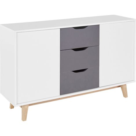 Meera-Buffet avec 2 Portes et 3 Tiroirs en MDF Blanc Anthracite