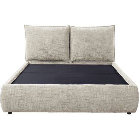 Lit coffre en velours chine taupe 160x200 cm mely (1/5)