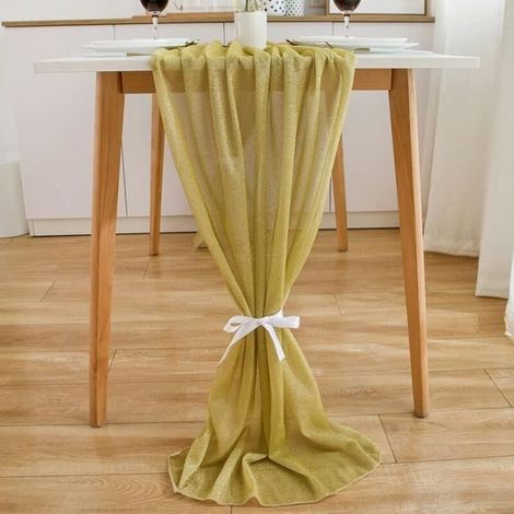 Chemin de Table - Décoration de Table - Mousseline de Soie - Doré - 300 x 70 cm - Style Contemporain