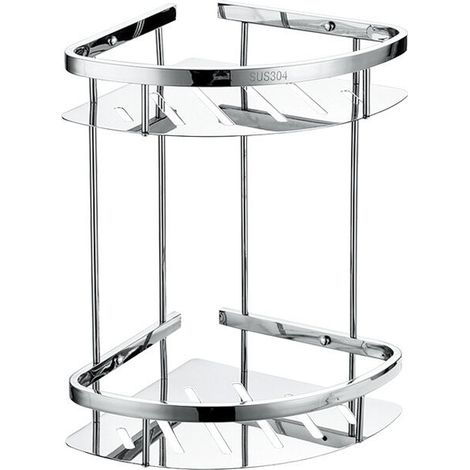 Exclusive Stainless Steel Shower Basket  Bathroom Bath Shelf Shower Tray Wall Corner Shelf Holder (Stainless Steel, 2 Tier)