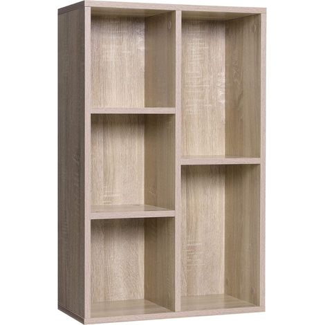 Bibliothèque à 5 niveaux casiers étagère de rangement colonne de rangement dimensions 50 x 24 x 80 cm (l x l x h) teinte chêne (1/4)