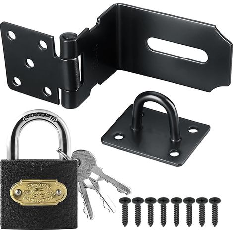 3 Inch Loquet Porte Acier Inoxydable avec Cadenas Agrafe, Verrou Porte Loquet de Sécurité Loquet de Cadenas Agrafe Porte Fermoir Moraillon De Verrou pour Chambre à Coucher Garage noir (1/5)