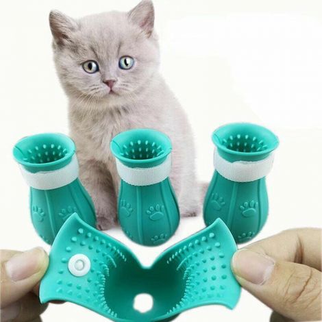 4pcs Cat Foot Anti-Scratch Boots, Silicone Beauty and Soft Bath Foot Cover, Adjustable Cat Claw Protector Shoes, Suitable for Home Bathing (Blue) (1/4)