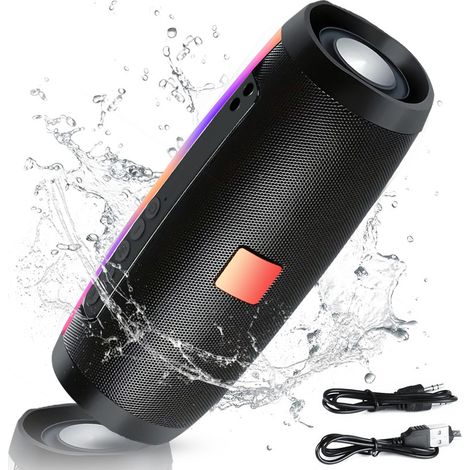Enceinte Bluetooth Portable,Surround Stéréo 360°Sans Fil Enceinte, 1200mAh, IPX5 Port Clé USB-AUX-TF Carte Pour Soirées, Randonnées
