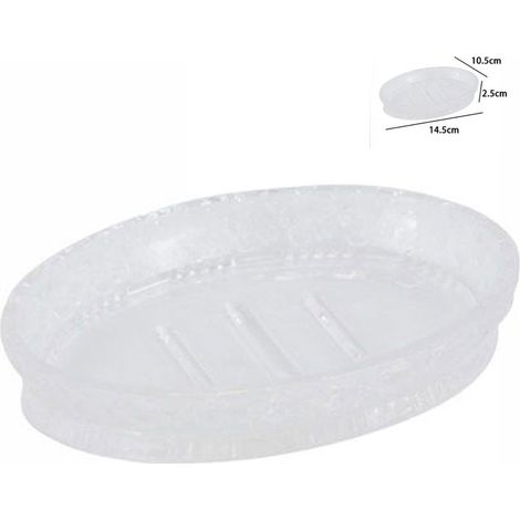TrAdE Shop Traesio - Porta Sapone In Vetro Ovale Da Appoggio Lavabo Bagno Vasca Doccia 10.5x14.5x2.5 -