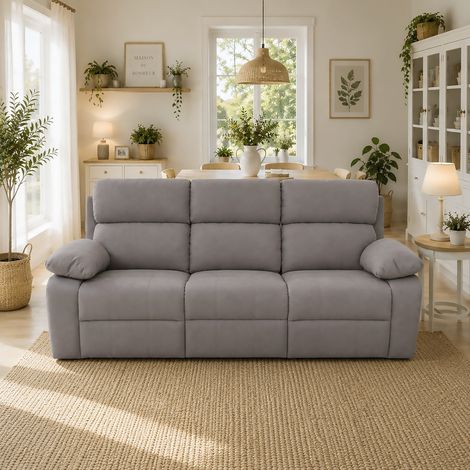 DIVANO 3 POSTI MOD. KEY CON RELAX MANUALE IN TESSUTO GRIGIO CHIARO