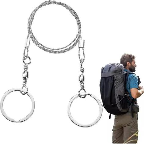 1 - Scie à câble - Acier inoxydable - Coupe bois et plastique - Outil survie et camping - Léger et compact - Noir - 70 cm (1/5)
