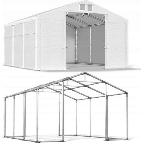 4x8 32m² tente-hangar de stockage, H. 4,15 m, porte 1,95x3,47 m toile PVC 530 g-m²
