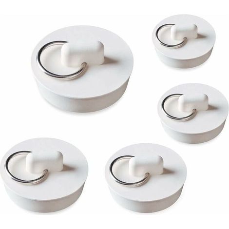 Bardusch-5 Pièces Bouchon de Baignoire Bouchon Evier en Caoutchouc 5 Tailles Blanc Lavabo Bouchon de Vidange Set Bouchon d'évier pour Baignoire, Cuisine et Salle de Bain (1/5)