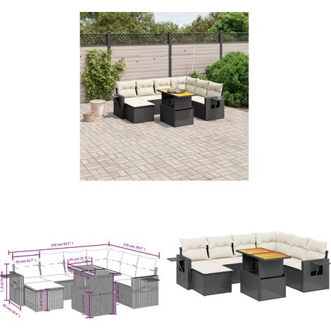Salon de jardin 8 pcs avec coussins noir résine tressée - Ensemble Salon Jardin - Meuble Extérieur - Résine Tressée - Rotin Synthétique - Table Extensible - Home & Living (1/3)