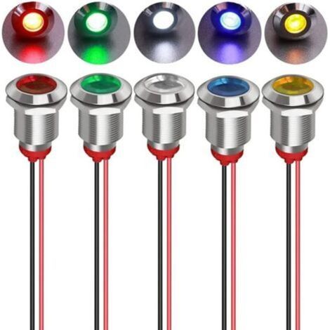 Stück 12 mm 12/24 V DC LED-Metallanzeigeleuchte – Wasserdichte Signalleuchte, Blinker-Kontrollleuchte für Armaturenbrett mit Kabel – Crezuo