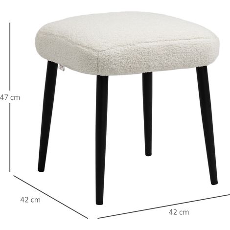 Tabouret carré de coiffeuse aspect cachemire, piètement acier, idéal salon ou chambre, teinte crème, 42x42x47 cm, assise douce et stable. (1/5)