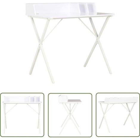 The Living Store Bureau Blanc 80x50x84 cm - Bureau D'angle - Bureau Blanc - Bureau Compact - Bureau Ergonomique - Meuble De Bureau