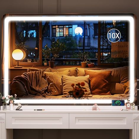 Hasipu Kosmetikspiegel mit Beleuchtung, 120 x 75cm LED Schminkspiegel, Beleuchteter Schminkspiegel mit dimmbaren 3 Modi, Touchscreen Steuerung Kosmetikspiegel Rund Weiß