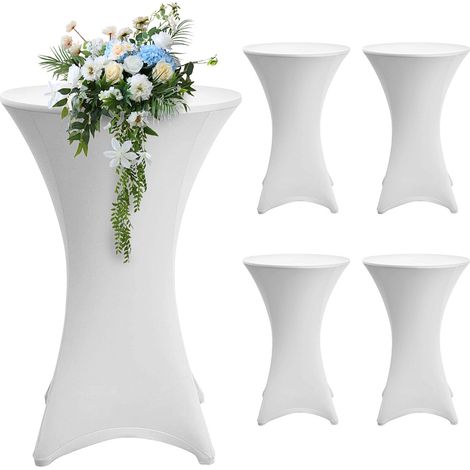 TolleTour Lot de 5 housses pour tables hautes stretch blanc – housse élastique pour tables de bistrot Ø 60–65 × 110 cm avec 4 pattes