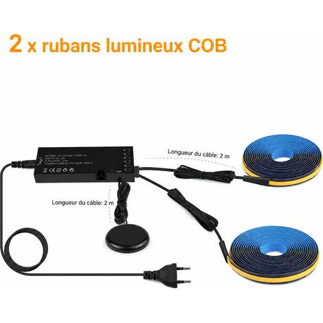Kit 2 rubans LED COB 12V 1m PCB noir blanc naturel avec variateur et alimentation prise US 2 1 réf 5922 250 g – Livraison gratuite