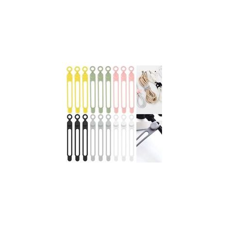 18 Pièces Attache Cable Silicone Cable Tie Réutilisable, Collier De Serrage, Serre Câbles Silicone, Attaches Torsadées, Attache Cordon, Sangle Organisateur pour Cordes et Gestion des Câbles (1/5)