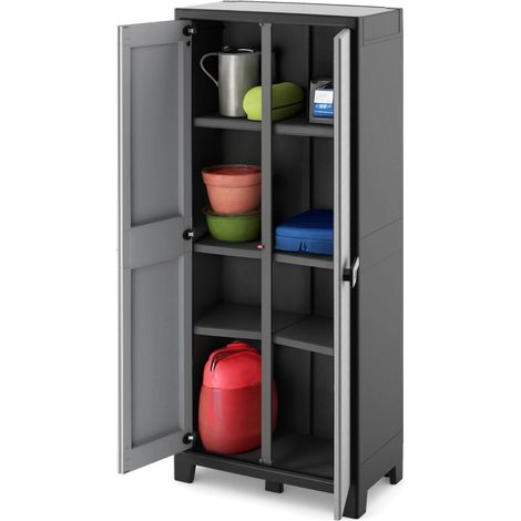 Armadio da Esterno Oshawa, Mobile da Giardino 8 Ripiani, Apertura Battente, 2 Ante, 80x44x182h cm Grigio
