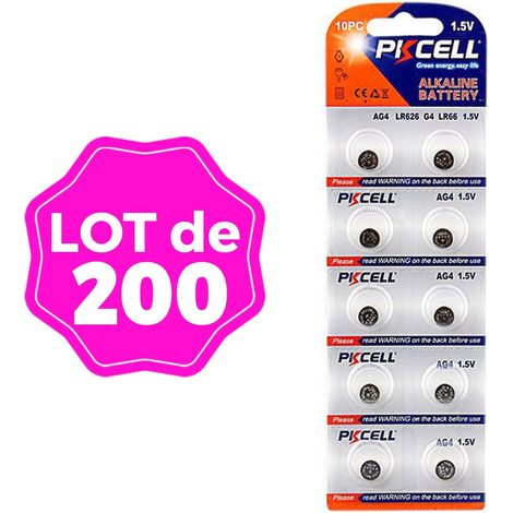 Lotto di 200. Batterie AG4Cella a bottone. Super alcalino. Consegnato in blister × 10 unità indipendenti (1/2)