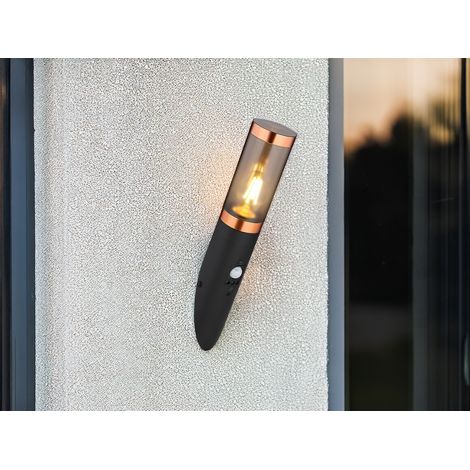 LED Außenwandleuchte in Schwarz & Kupfer mit Bewegungsmelder, Höhe 41cm (1/5)