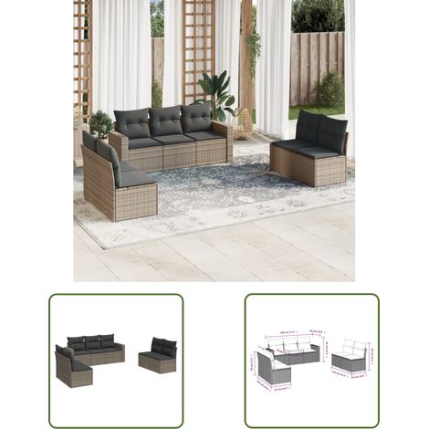 The Living Store 7-tlg. Garten-Sofagarnitur mit Kissen Grau Poly Rattan - Gartensofas - Outdoor Möbel - Lounge Set - Rattan Sofa - Gartenlounge (1/3)