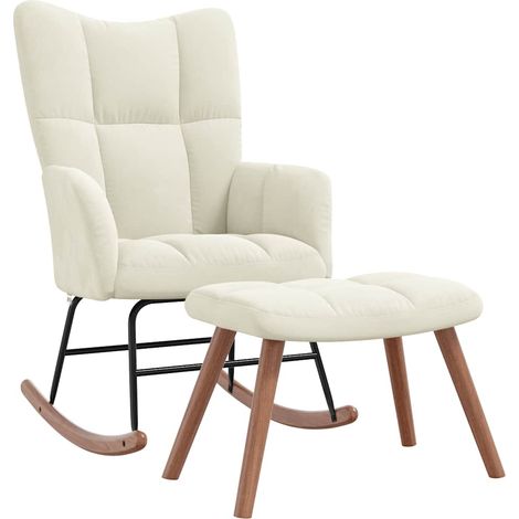Fauteuil à bascule d'allaitement rembourré relax pour salon avec repose-pied en velours crème DEC028772 (1/5)