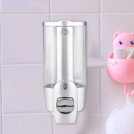 Wandmontierter Seifen- und Shampoospender, 2 x 350 ml, Pumpspender für Badezimmer, Flüssiglotion, Wandmontage, kein Bohren erforderlich (1/3)