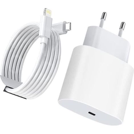 Chargeur Rapide 20W Blanc - USB C vers Lightning - Longueur 2m - Bloc de charge + câble - compatible iPhone/iPad-Ywey (1/5)