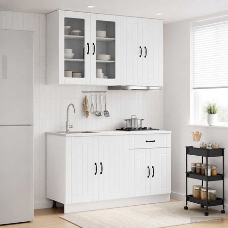 vidaXL Unité de cuisine LUCCA 4 pc Blanc brillant Bois d'ingénierie (1/5)