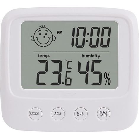 Termómetro higrómetro digital, icono de confort ambiental, monitor de temperatura y humedad de alta precisión con retroiluminación, blanco. (1/5)