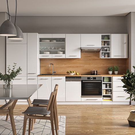 Cucina componibile Fame-Line, Bianco lucido/bianco, 355 cm , PL Antracite, Vicco