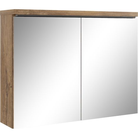 Badplaats – Armoire murale de salle de bain 80 x 60 cm – Chêne marron – Miroir moderne avec éclairage LED – 2 portes avec ouverture réversible - PASO 80 X (1/4)