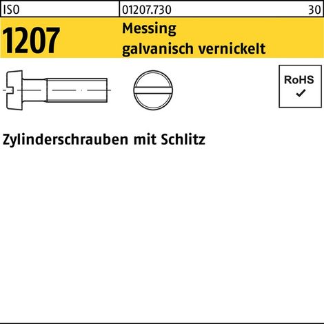 Vis à tête cylindrique ISO 1207 fendue M4x25 laiton nickelé galv. 200p.