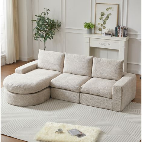 Sofá chaise longue modular chenilla beige OKMYHOME (1/5)