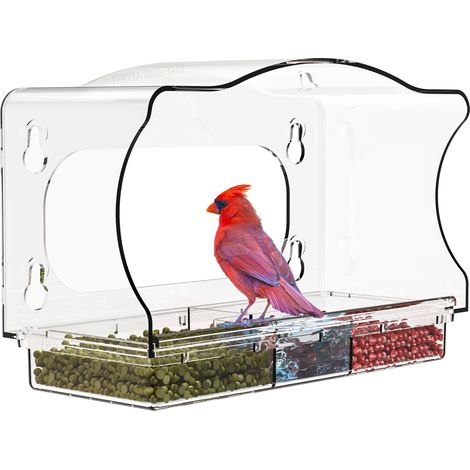 Großes, transparentes Vogelfutterhaus mit Saugnapf und Abflusslöchern (1/3)