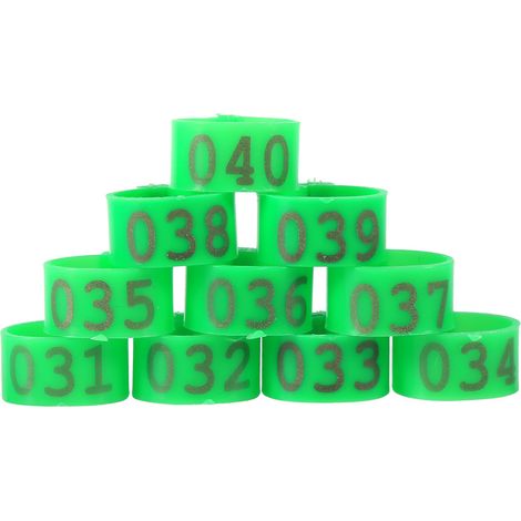 100 anneaux de pattes numérotés en plastique vert (16 mm, numérotés de 001 à 100) pour volailles (poulets, canards, oies)