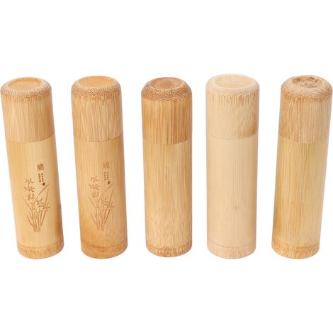 5-teilige Reise-Teebox aus Bambus (12 cm lang) zur Aufbewahrung von Kaffeebohnen und Nüssen 2 Stück mit Orchideenmuster 3 Stück im Naturholz-Design (1/5)