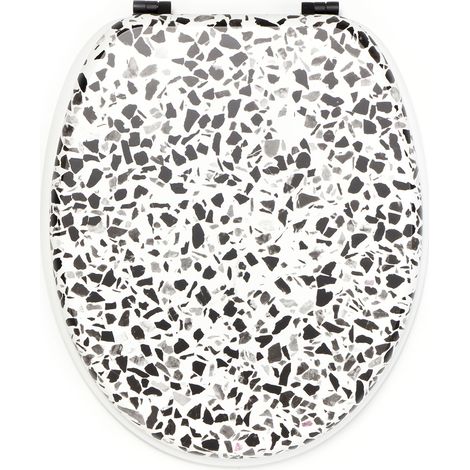 GELCO - Abattant wc granito mdf blanc/noir charnières métal noir (1/5)