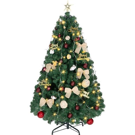 HOMCOM 150 cm árbol de Navidad con adornos, 150 luces LED blanco cálido, 8 modos de iluminación, 480 ramas, soporte de acero (1/5)