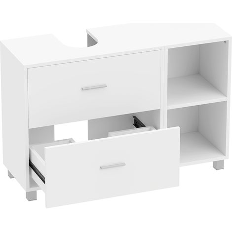 Mobile Sottolavabo da Bagno 90x30x60 cm con 2 Cassetti e Ripiani Aperti in Legno Bianco (1/5)
