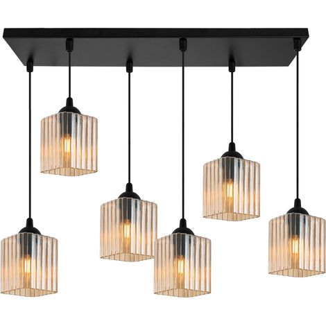 Lampada a sospensione Riffle, nera, 6 lampade, cubo color miele, attacco E27 (1/5)